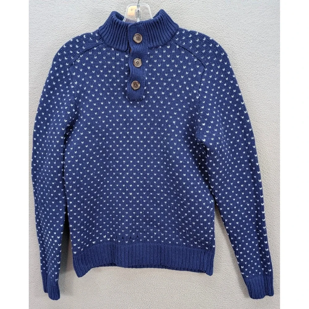 Blue Birdseye Cashmere Sweater Men's Sz S Buttons Mock Neck Pullover Knit Preppy